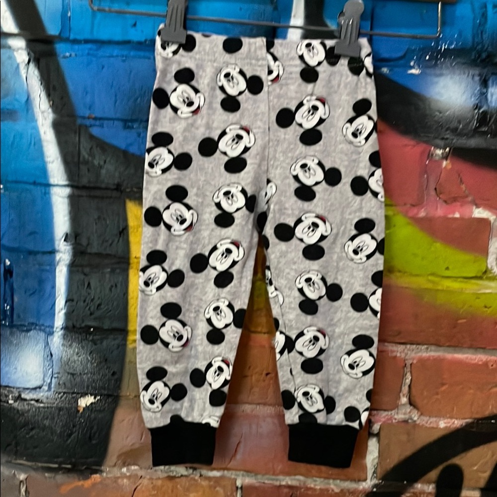DISNEY-toddler girl’s gray cotton ‘MICKEY MOUSE’ print stretch waistband joggers